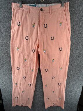 Castaway Nantucket Island Pants Embroidered Salmon Chino Horseshoes ACTL 30X28
